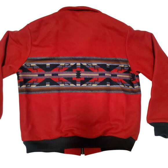 PENDLETON Unisex Red Wool Aztec Native Western Southwest Bomber Jacket Large - Picture 6 of 11